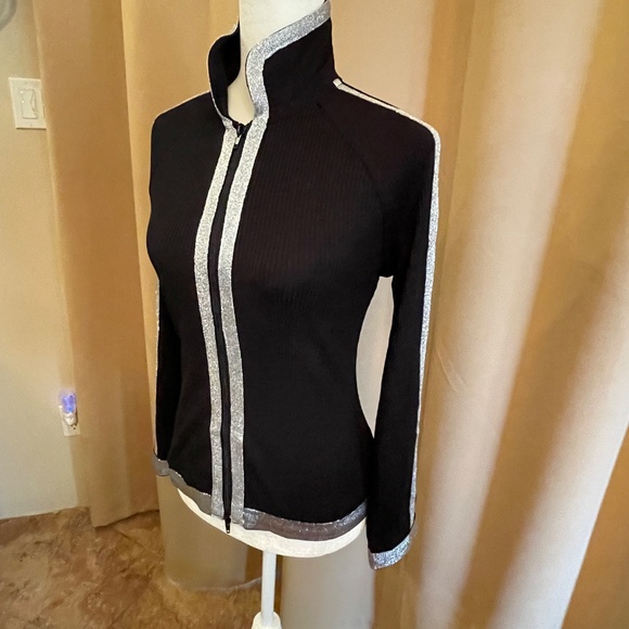 NEW! Stylewe Black Full Zip Ribbed High Neck Cardigan Silver Trim. NWT! - Picture 7 of 15